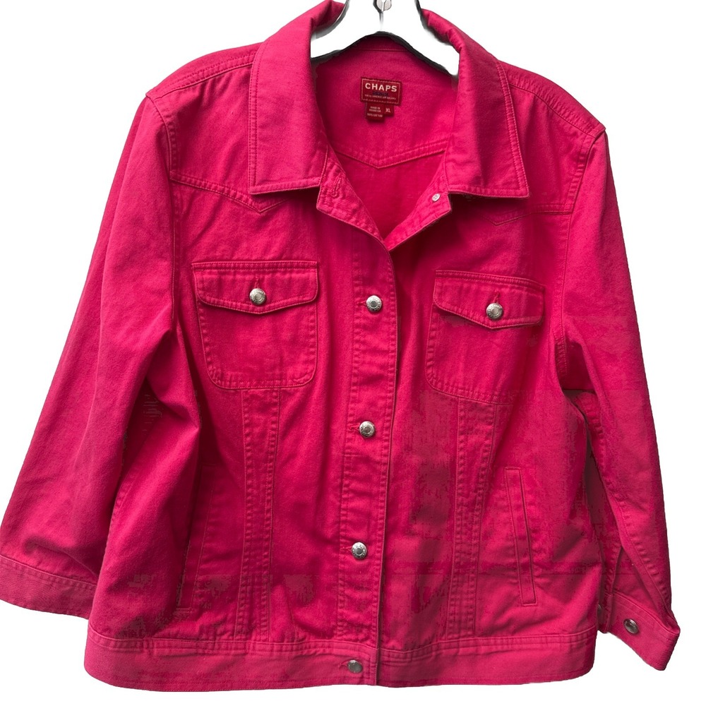 Chaps Denim by Ralph Lauren Jacket Women Size XL Hot Pink Denim Flap Pocket Jean